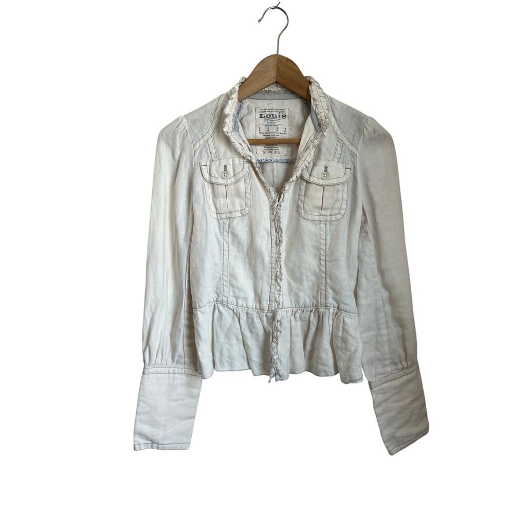 Y2K Louie Linen Cropped Jacket‎ Lightweight Utility Trendy Minimalist Size 4
